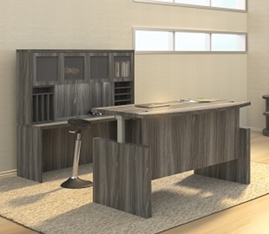 Abdh7242 Bow Front Height Adjustable Desk With Credenza Hutch