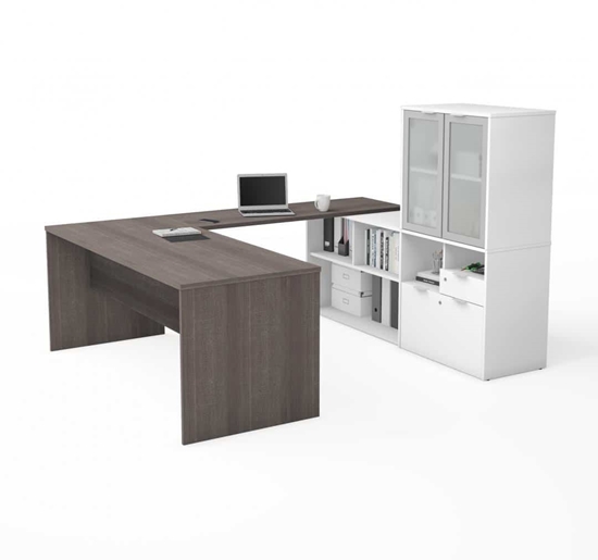 Picture of i3 Plus P/N 160861 -Shaped Executive Desk with Frosted Glass Doors Hutch