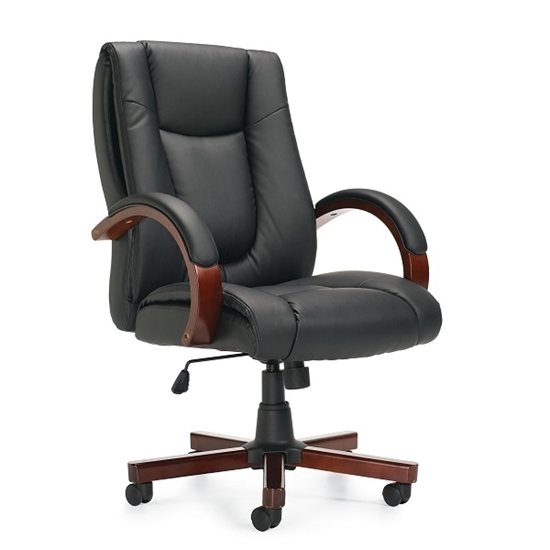 OTG11300B Luxhide Office Chair with Wood Arms and Base