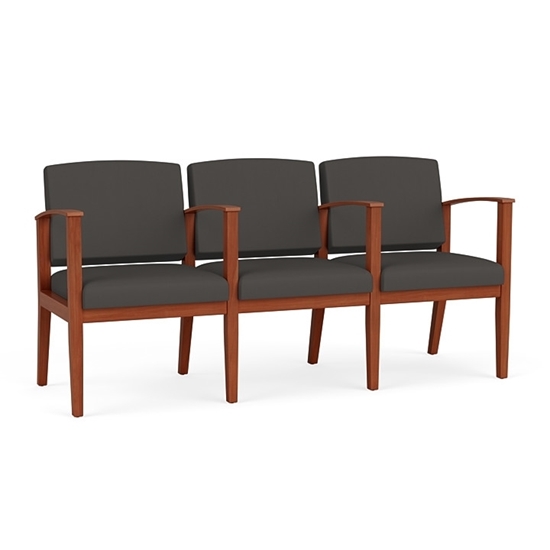 Picture of Lesro AW3103 Vinyl Upholstered Amherst Wood 3 Seat Sofa with Center Arms
