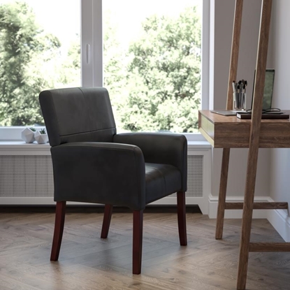 Picture of BT-353-BK-LEA-GG Black LeatherSoft Executive Side Reception Chair with Mahogany Legs