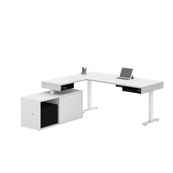 Picture of Bestar 130850 L-Shaped Standing Desk with Credenza
