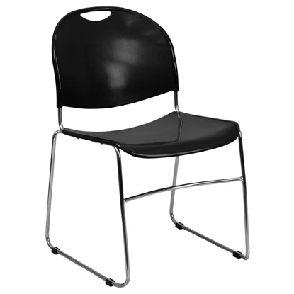 Picture of Hercules RUT-188-BK-CHR Black Stacking Chair w/ Chrome Frame