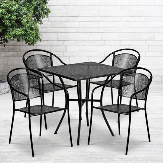 Picture of Oia Commercial Grade 28" Square Indoor-Outdoor Steel Patio Table Set w/ Round Back Chairs