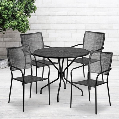 Picture of Oia Commercial Grade 35.25" Round Indoor-Outdoor Steel Patio Table Set