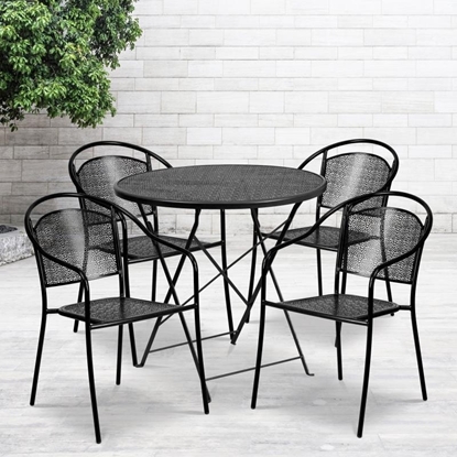 Picture of Oia Commercial Grade 30" Round Indoor-Outdoor Steel Folding Patio Table Set