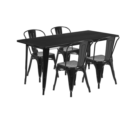 Picture of Darcy Commercial Grade Rectangular Metal Indoor-Outdoor Table Set with 4 Stack Chairs