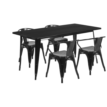 Picture of Fisher Commercial Grade Rectangular Metal Indoor-Outdoor Table Set with 4 Arm Chairs
