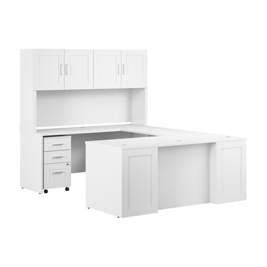 Picture of Bush Business Furniture HHD003WH 72W x 30D Breakfront Desk U Station, Hutch and 3 Drawer Mobile File