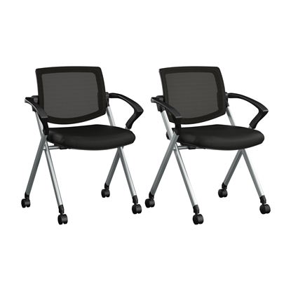 Picture of BBF Envision CH4001 Mesh Back Folding Chairs with Arms - Set of 2 in Black Mesh