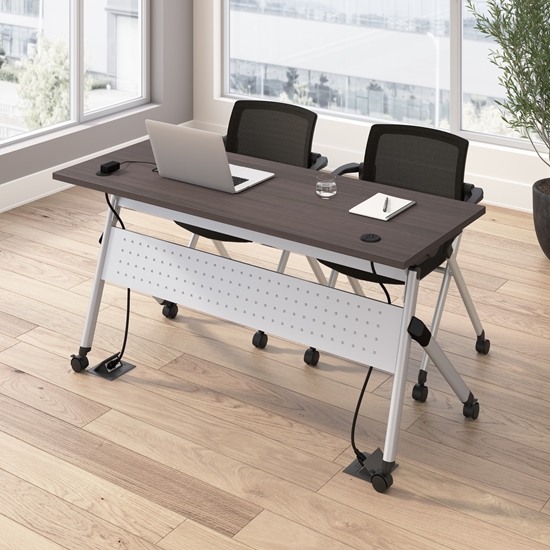 Picture of BBF Envision NVS005 60W Training Table with Powered Grommets and 2 Chairs with Arms