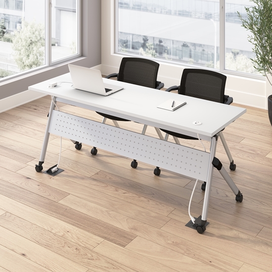 Picture of BBS Envision NVS006 72W Training Table with Powered Grommets + 2 Chairs w/ Arms