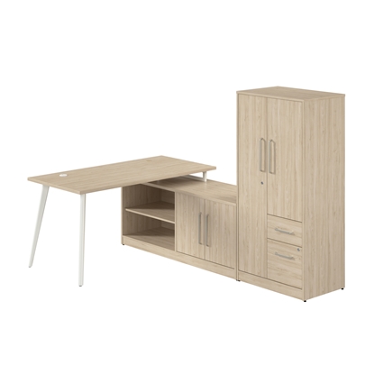 Picture of Vista VST010 60W L Shaped Desk with Metal Legs, Low Storage Cabinet, and Wardrobe