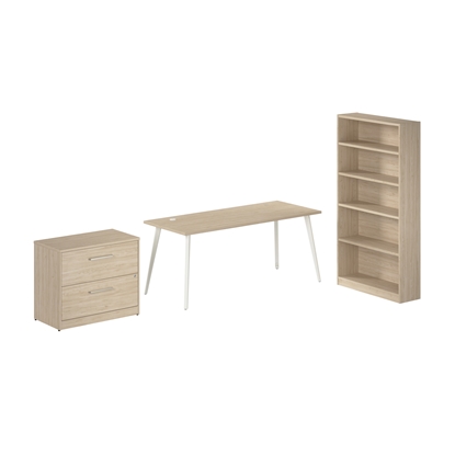 Picture of Vista VST011 72W Desk with Splayed Metal Legs, Lateral File Cabinet, and Bookcase